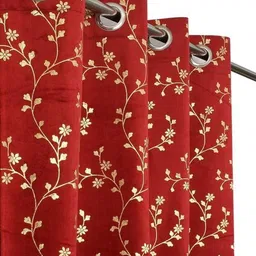 GEET CREATIONS Maroon Set of 2 Floral Long Door Curtain-picture-40