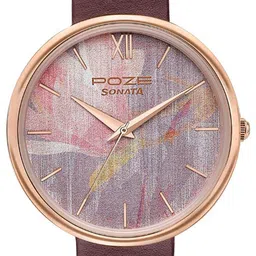 Sonata Men Brass Printed Dial & Leather Straps Analogue Watch SP80113WL01 image 2
