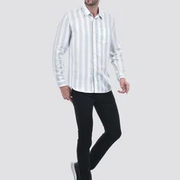 Numero Uno Men Spread Collar Vertical Striped Cotton Casual Shirt image 5