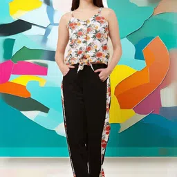 Moda Rapido Printed Shoulder Straps Neck Top With Trousers Co-Ords-picture-11