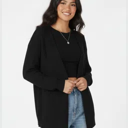 glitchez Ribbed Front Open Longline Sweater-image-21