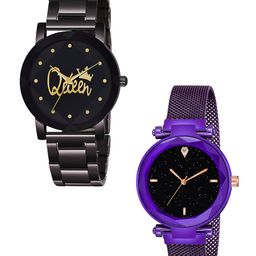 CSAMON Women Pack Of 2 Printed Dial Analogue Watch Metal_queen_379_Purple_4-picture-17