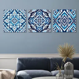 nestroots White & Blue 3 Pieces Printed Canvas Wall Art-picture-34