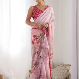 Panzora Floral Mirror Work Poly Chiffon Designer Saree-picture-25