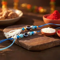 LUCKY JEWELLERY Unisex Pack of 2 Lumba Rakhis Greeting Card & Roli Chawal image 3