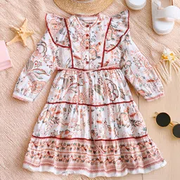 Bella Moda Girls Floral Printed Cotton Fit & Flare Knee Length Dress-picture-33