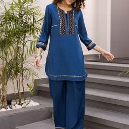 AUTUMN LANE Stravi Tiffany Printed Notch Neck Pure Cotton Tunic With Palazzo Co-Ords image 3