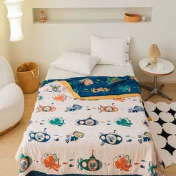 JC HOME White & Blue Cartoon Characters AC Room 350 GSM Single Bed Quilt-image-3