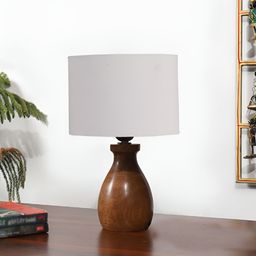 Devansh Grey & Brown Textured Wooden & Cotton Cylindrical Shaped Table Lamp-picture-35