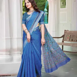 ZILVIRA Floral Pure Linen Designer Block Print Saree image 3