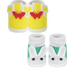 Neska Moda 3 To 12 Months Unisex Baby Set of 2 Pair Combo Cotton Butterfly & Rabit Face Booties (Toe to Heel Length - 12 cm, Yellow, Mint) image 4