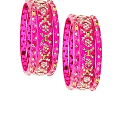 LAVAZZA Set Of 6 Zircon Diamond & Beads Work Glass Bangles image 2