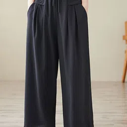 StyleCast x Revolte Women Solid Mid-Rise Knitted Flat-Front Cotton Parallel Trousers-picture-24