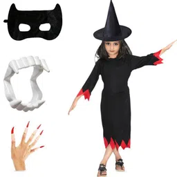 Kaku Fancy Dresses Girls Halloween Witch Costume Set-image-1
