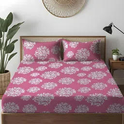 WEAVE AND DECOR Magenta & White Floral 300 TC Queen Bedsheet with 2 Pillow Covers-picture-20