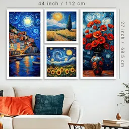 Kotart White & Blue Set of 4 Piece Wood Floral and Botanical Wall Paintings image 5