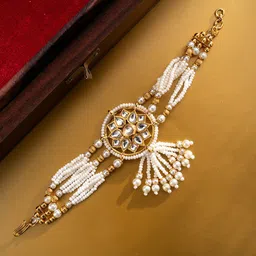 PANASH Gold-Plated Stones Studded And Beaded Wraparound Bracelet image 2