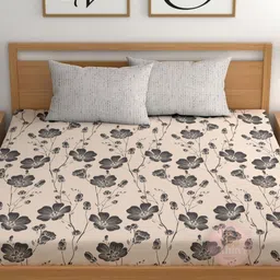 CHHAVI INDIA Beige & Grey Printed Microfiber 210 TC King Bedsheet Set- 2.75m x 2.75 m image 5