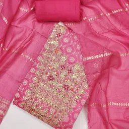 SWARNGANGA TEX Floral Embroidered Sequinned Chanderi Unstitched Dress Material-image-37