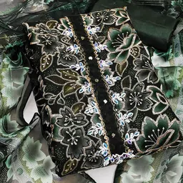 SAINOOR Floral Embroidered Beads & Stones Organza Unstitched Dress Material-picture-11