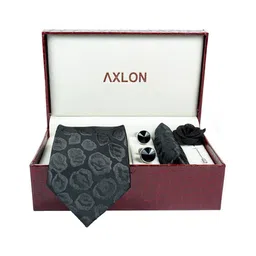 AXLON Men Geometric Tie Pocket Square Cufflink & Flower Pin Accessory Gift Set image 4