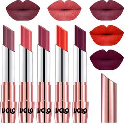 VOLO Set Of 5 Creme Matte Lipsticks - Plum 36-Dark Peach 37-Rose Pink 38-Coral 39-Wine 47-picture-13