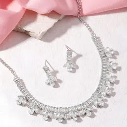 DressBerry Rhodium-Plated American Diamond & Crystal Studded Jewellery Set-picture-32