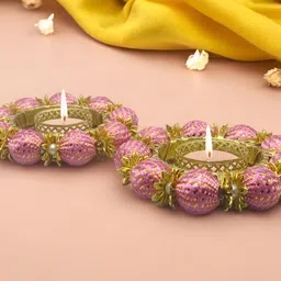 GADINFASHION Gold-Toned & Pink 2 Pieces Candle Metal Holder-picture-17