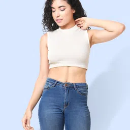 CareDone Women Cotton Choker Neck Sleeveless Crop Top-picture-12