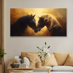 nestroots White Canvas Framed Majestic Equine Encounter in Art Wall Painting(12X24 Inch)-picture-36