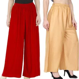 qeheem Pack of 2 Women Regular Fit Red, Gold Cotton Blend Trousers-picture-12
