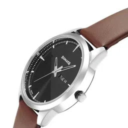 Sonata Men Black Brass Dial & Brown Leather Straps Analogue Watch 7146SL04 image 3