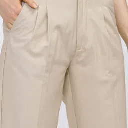 tokyo talkies Women Tapered Beige Cotton Blend Trousers image 4