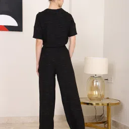 Shein Lapel Collar Self Designed Crop Shirt With Pant image 4