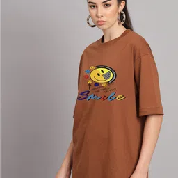 Imsa Moda Typographic Printed Drop-Shoulder Sleeves Cotton Oversized T-shirt image 5