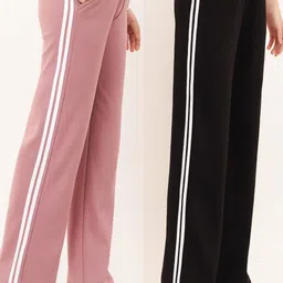 kaaphal Pack of 2 Women Regular Fit Pink, Black Cotton Blend Trousers-picture-16