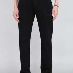 Men Straight Fit Mid Rise Black Jeans-image-77