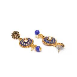 ANIKAS CREATION Gold-Plated Blue & Beige Kundan-Studded Handcrafted Enamelled Jewellery Set image 4
