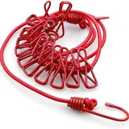 vaishno Cloth Drying Rope with Hooks - Elastic Hanging Rope Includes 12 Clips Nylon Retractable Clothesline image 1