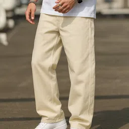 markview Men Loose Fit Mid Rise Beige Jeans image 4