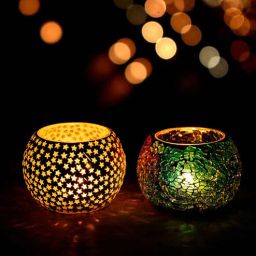 ecraftindia Mordern Multicolor Glass (Set of 2) Tea Light Holder-picture-14