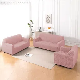 HOKIPO Aria Nova Pink 3 Pieces Self Design 6 Seater Sofa Cover With Arms-picture-21