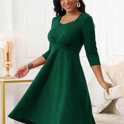 AMEEZA Square Neck Three-Quarter Sleeves Gathered Or Pleated Fit & Flare Midi Dress image 5