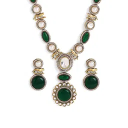 Priyaasi Gold Plated AD Studded & Pearls Beaded Jewellery Set image 2