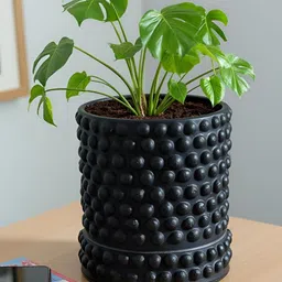 LASAKI Bubble Black Ceramic Handmade Small Planter With Plate image 3