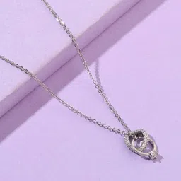 Estailo fashion Women Silver-Plated Stones-Studded Heart Shaped Pendant With Chain image 2