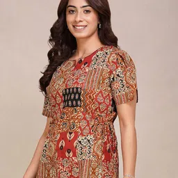 Haute and Humble Ethnic Motifs Printed Slit Sleeves Cotton Top image 3