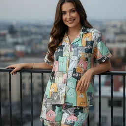 RioDeBella Women Animal Graphic Printed Shirt & Shorts Night suit-picture-13