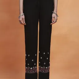 House of Chikankari Women Ethnic Motifs Embroidered Relaxed Straight Fit Trousers-image-4