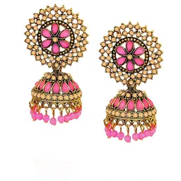 Stylewell Jarkan Studded & Beaded Dome Shaped Oxidised Jhumkas image 4
